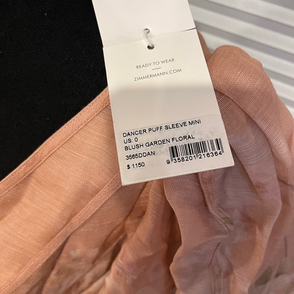 NWT Zimmermann Dancer Floral PuffSleeve Mini Dress Blush Garden Flora - Picture 3 of 11
